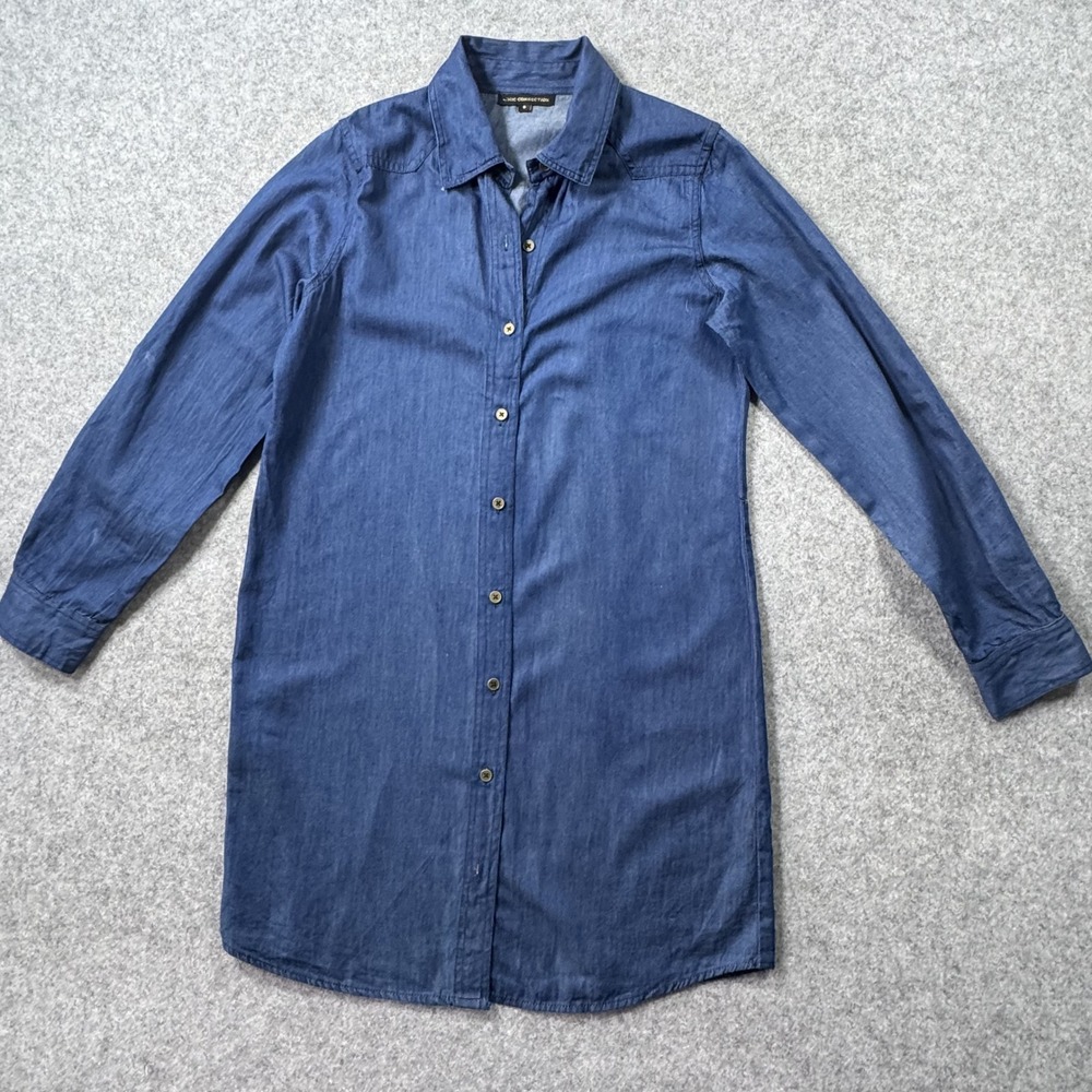 Chic Connection Button Down Shirt Dress Small Blue Denim Look Cotton Blend